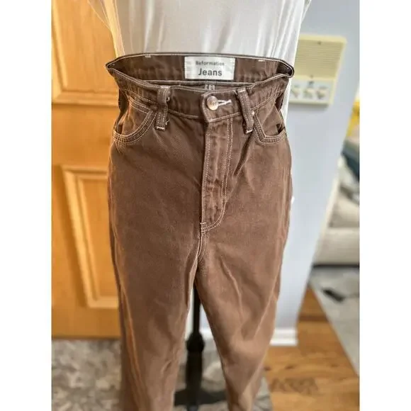 Reformation Cowboy High Rise Straight Jeans Chocolate Brown Women’s Size 24 - Picture 5 of 9